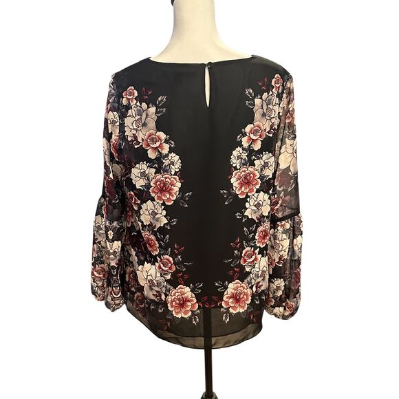 Zac & Racheal long sleeve Sheer Floral Top Medium - Picture 5 of 5